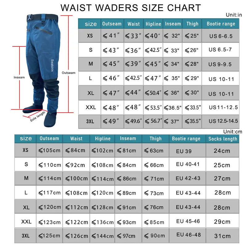 Breathable Stockingfoot Waist Height Wading Pants