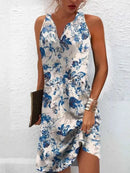 Women's dresses Summer fashion Stitching V neck Loose bohemian