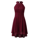 Women's Sleeveless Chiffon High-Waist Layered Halter Dress