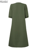 Women's V-Neck Floral Embroidery Midi Dress