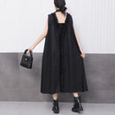 Front Pocket New 2025 Summer Korean Style Woman Black Sleeveless Shirt Dress Loose Fit Chic Holiday Casual Big Size Robe JKXD003