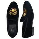 Piergitar New Arrival Black Velvet Men's Loafers Handmade African Tribal Embroidery Man Smoking Slippers For Pary And Wedding