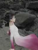 Tie-Dye Gradient Spring/Autumn Dress with Exquisite Back Cutout and Elegant Long Skirt