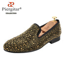 Piergitar 2024 Gold Crystals On Black Suede Slip-on Smoking Slippers Handmade Men's Loafers For Luxury Evening Party And Prom