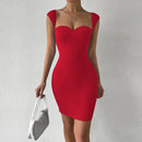 Sweetheart Neck Bodycon Dress, Party Wear Solid Sleeveless Dress, Women's Clothing