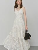 French Heavy Embroidery Floral Layered Strap Autumn Women Dresses