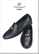 Piergitar Black Lizard Embossed Leather Men Loafers With Gold Titanium Steel Dice Buckle Tassels GZ Same Design Slip-On Moccasin