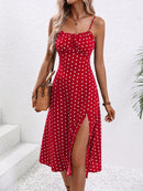 2024 Women Floral Print Spaghetti Straps Summer Boho Beach Dress Print Elegant  Suspenders Square Neck Slit Dress Vestidos
