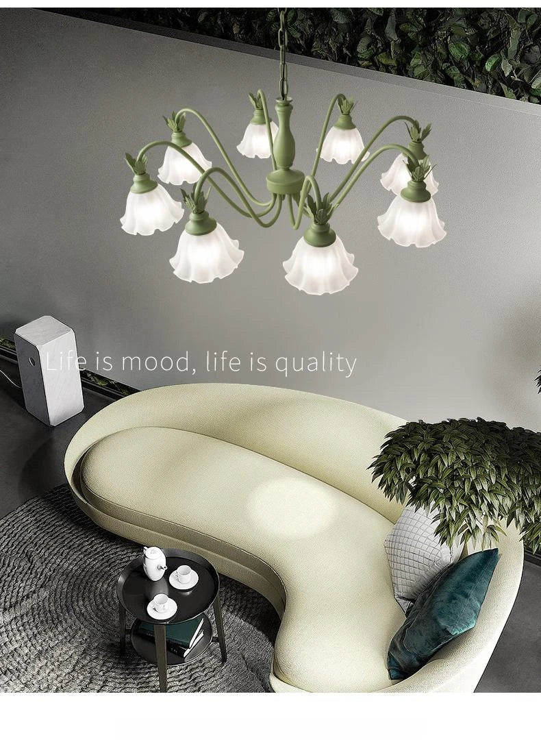 Green Pastoral Style Flower Pendel Chandelier