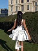 Elegant 3d Bow Backless White Mini Dress Women Fashion Sling A-line Pleated Vestidos  Spring Summer Lady Party Evening Gown