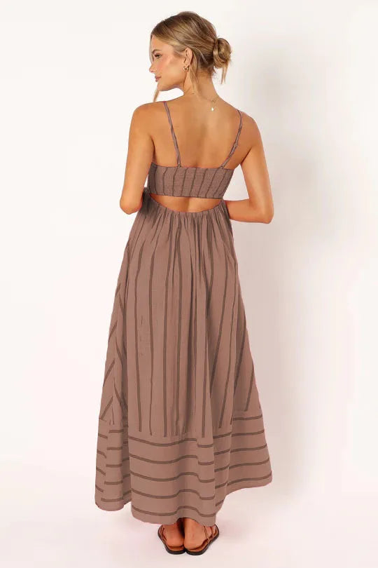 Spring And Summer Striped Vest Backless Large Swing New Dress For Women, Collarless And Sleeveless Oversized Swing Dress