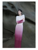 Tie-Dye Gradient Spring/Autumn Dress with Exquisite Back Cutout and Elegant Long Skirt