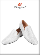 Piergitar Sliver Genuine Leather Men's Loafers With Handmade Bright And Shiny Rhinestones For Fashion Party/Banquet Red Bottom
