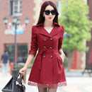 2025Spring Autumn New Windbreaker Coat Women Fashion Slim Mid Long Lace Trench Coat Female Casual Double-breasted Outerwear Tops