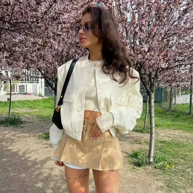 Autumn winter button baseball aviator cropped jackets