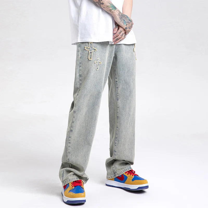 High street wide leg long pants