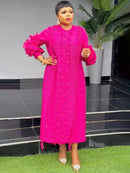 Round Collar Full-Sleeve Ruffles Loose Dress