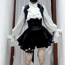 Y2k Aesthetic Lolita Style Bow Dress Shorts Set Japanese Women Gothic Lace Flare Sleeve Button Shirt Dress Punk Party Mini Dress