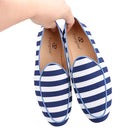 Piergitar 2022 New Arrival Blue And White Stripes Canvas Men Loafers For Party And Prom Handmade Male Slip-On Flats Red Bottom