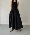 Simple Elegant Long Black Dresses For Woman Round Neck Sleeveless Low Waist