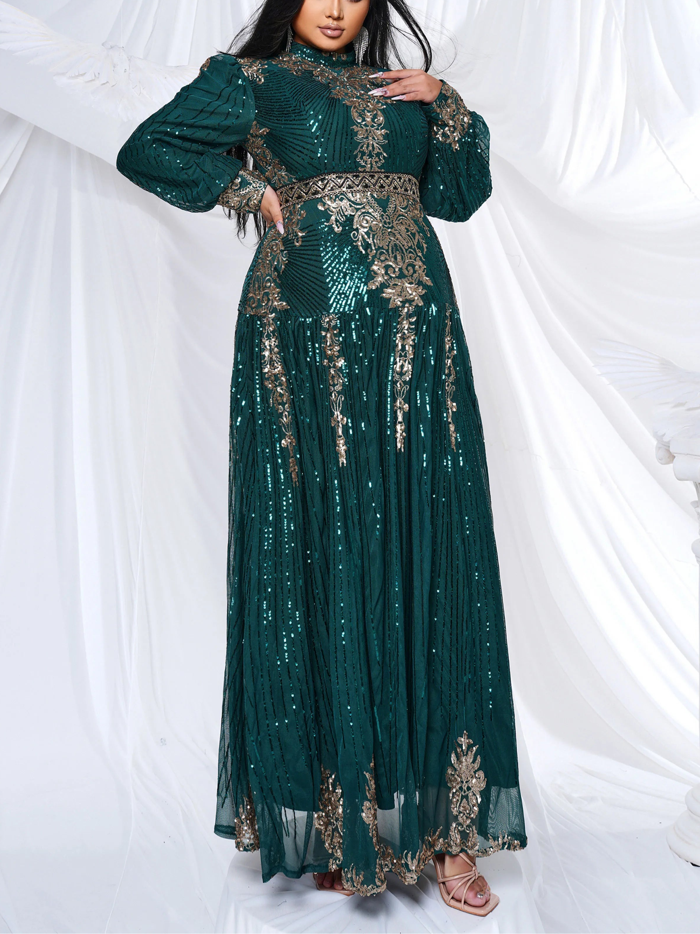 Women's Plus size Sequins High Neck Dress