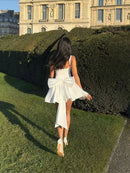 Elegant 3d Bow Backless White Mini Dress Women Fashion Sling A-line Pleated Vestidos  Spring Summer Lady Party Evening Gown