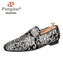 Piergitar Handmade Paisley Pattern Bling Men Velvet Shoes For Party And Wedding Superglamourous Brand Same Model Slip-On Loafers