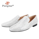 Piergitar Sliver Genuine Leather Men's Loafers With Handmade Bright And Shiny Rhinestones For Fashion Party/Banquet Red Bottom
