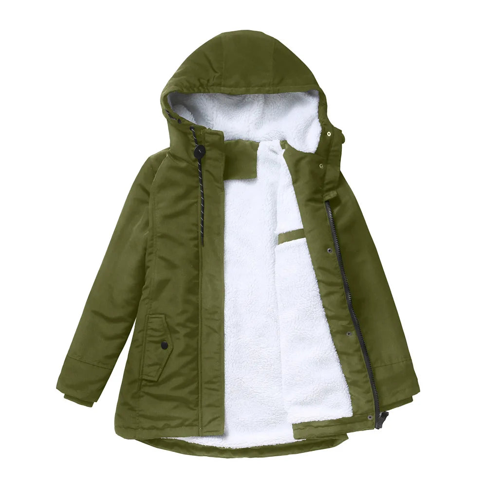 Women's Warm Hooded Parkas, Thick Plush Coats, Female Mid-Long Cotton Jacket, Winter Outwear, Big Size, S-5XL