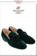 Piergitar New Arrival Two Colors Velvet Men's Smoking Slippers With Matching Velvet Buckles Handmade Slip-On Loafers Red Bottom