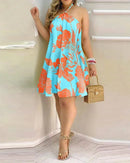 Tropical Print Halter Neck Dress, Vacation Style Backless Dress For Spring & Summer, Women's Clothing
