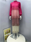 Women's Pleated Puff Sleeve Tassel Dress