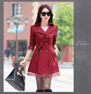 2025Spring Autumn New Windbreaker Coat Women Fashion Slim Mid Long Lace Trench Coat Female Casual Double-breasted Outerwear Tops