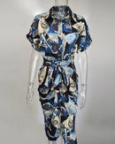 Women's Boho Print Turn-down Collar Dress