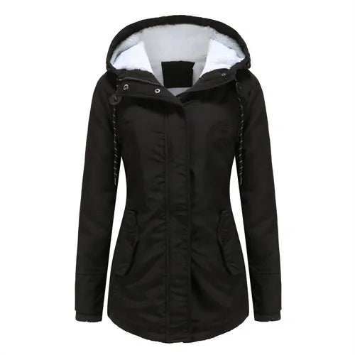 Women's Warm Hooded Parkas, Thick Plush Coats, Female Mid-Long Cotton Jacket, Winter Outwear, Big Size, S-5XL