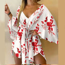 Women Ruffle Flowers Print Sundress