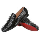 Piergitar Black Patent Leather Men's Loafers With Handmade Different Shapes Of Spikes For Fashion Party CL Brand Red Sole Shoes
