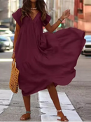 Casual Loose Short Sleeved V-neck Solid Color Women's Dress High Street Fashion Dating Vacation Summer Dress