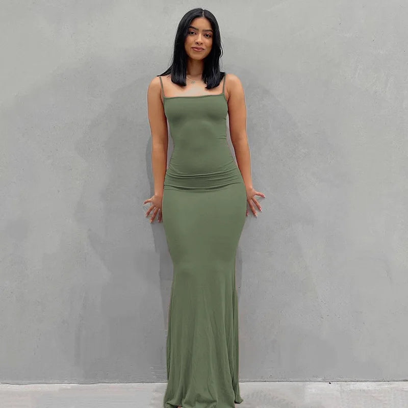 Summer Sleeveless Solid Skinny Bodycon Maxi