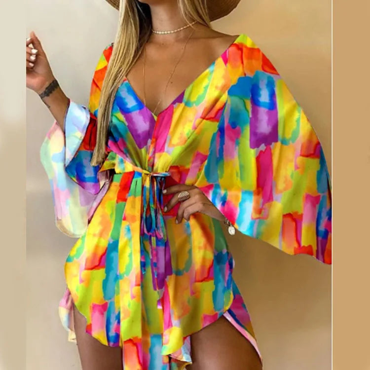 Women Ruffle Flowers Print Sundress