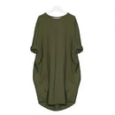 Women Casual Loose Dress with Pocket Fashion Ladies Solid Dress Women's O Neck Long Tops T Shirt Dress Streetwear Plus Size