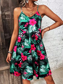 V-neck Spaghetti Strap Print Dress