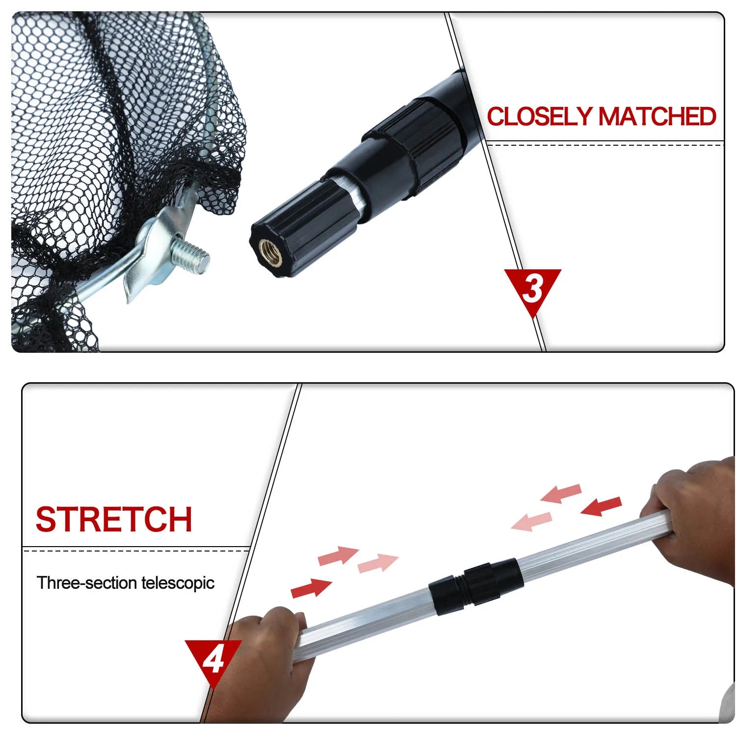Fishing Net Aluminum Alloy Telescopic Rubber Handle