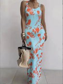 Gradient Printed Long Dress Summer New Women's Fashionable Printed Sexy Sleeveless Suspender Slim Fit Hip Hugging Long Dress