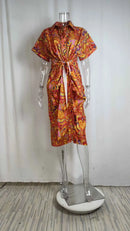 Women's Boho Print Turn-down Collar Dress