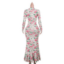 Temperament long sleeve slim long printed dress women's new autumn fashion elegant long dress