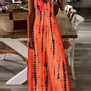 Blue Tribal Pattern Print Beach Vacation Casual Suspender Dress Fashionable Casual Sleeveless Loose Suspender Ankle Length Dress