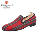 Piergitar 2023 New Red And Green Classic Scottish Plaid Men's Loafers For Party Handmade Slip-On Moccasins Leather Insole