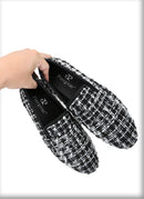 Luxury Brand Black and White Knitted cotton Men's penny Loafers British Classic Slip On Smoking Slippers