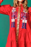 Women Long Sleeve Sequin Shirt Dress